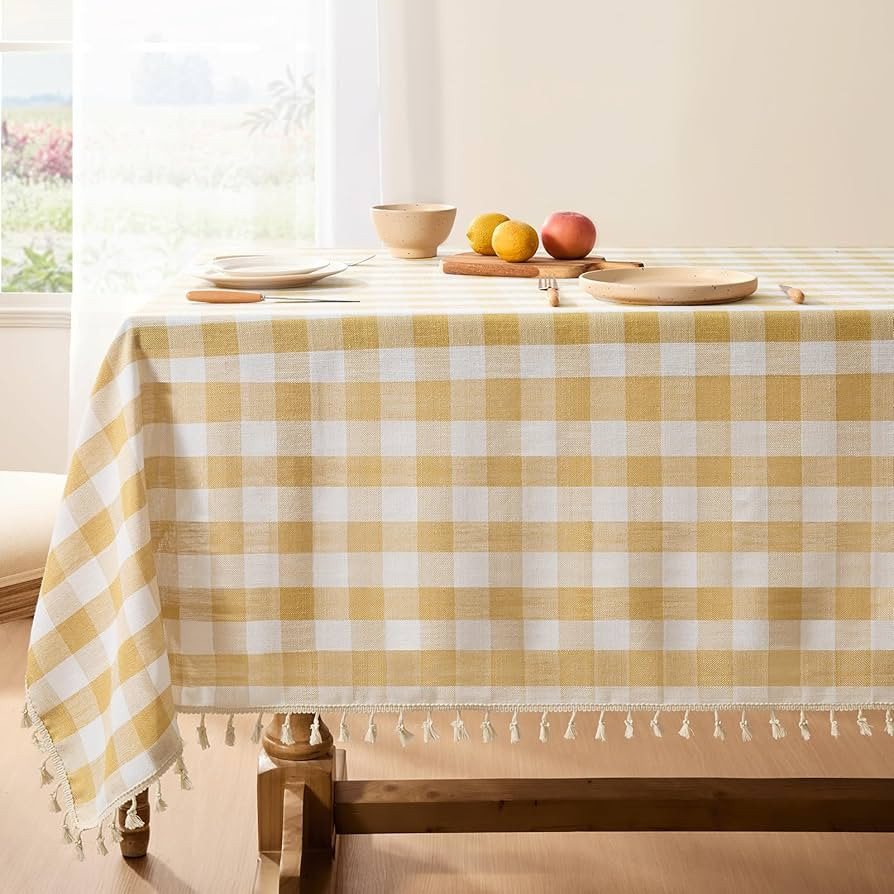 Softalker Checkered Tablecloth Rectangle, Heavy Weight Linen Cotton Gingham Boho Table Cloth with... | Amazon (US)