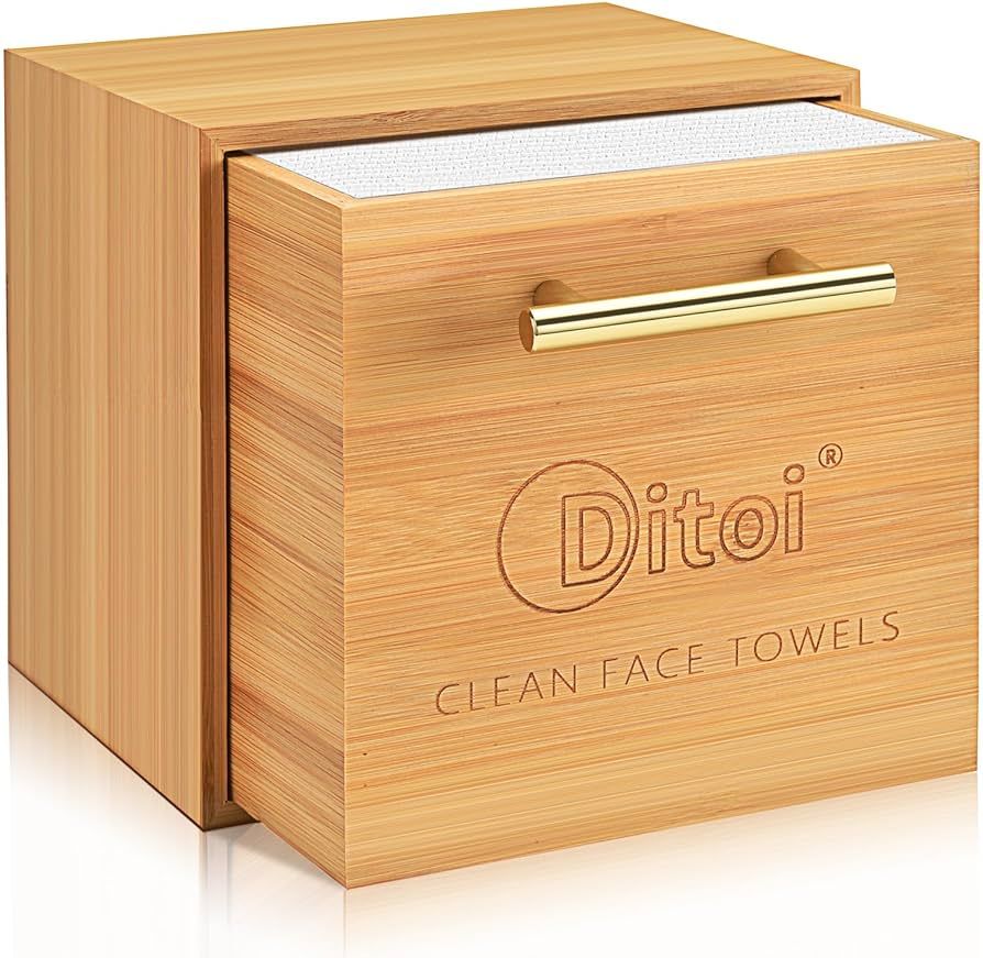 Ditoi Bamboo Box with Copper Drawer Disposable Face Towels, Bamboo Container Drawer Facial Towels... | Amazon (US)