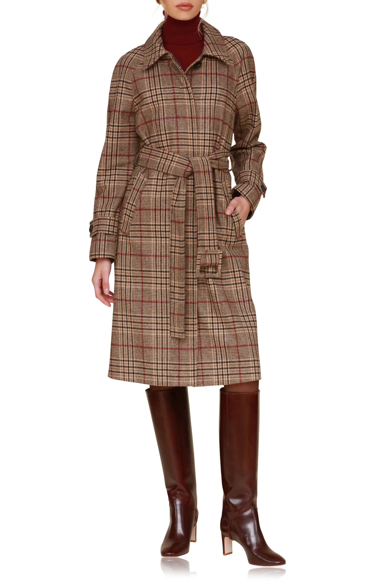 Avec Les Filles Plaid Belted Longline Coat | Nordstrom | Nordstrom