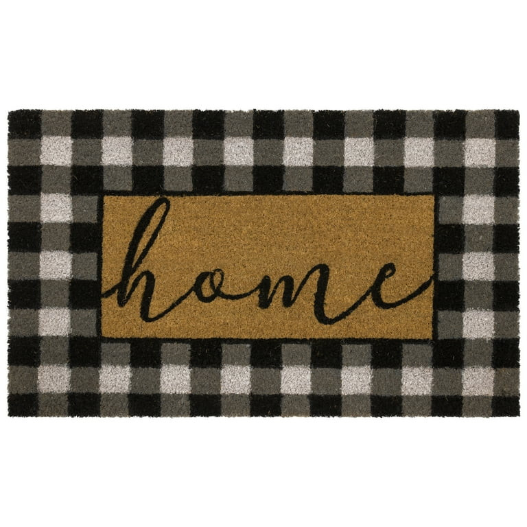 Mainstays Home Plaid Black and White Farmhouse Outdoor Coir Doormat, Black and White, 18" x 30" | Walmart (US)