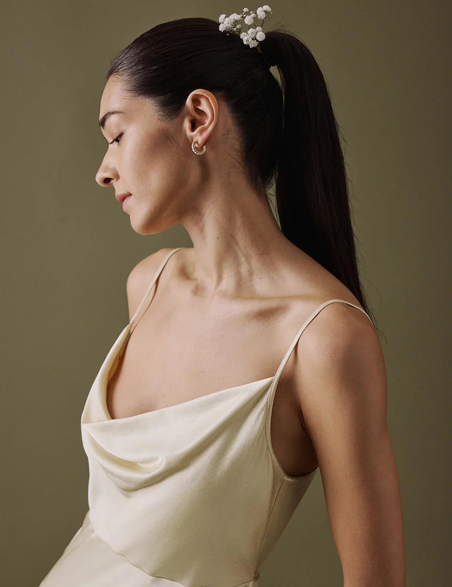 Butter Yellow Cowl Neck Midi Trixie Bridesmaids Dress | Nobody's Child