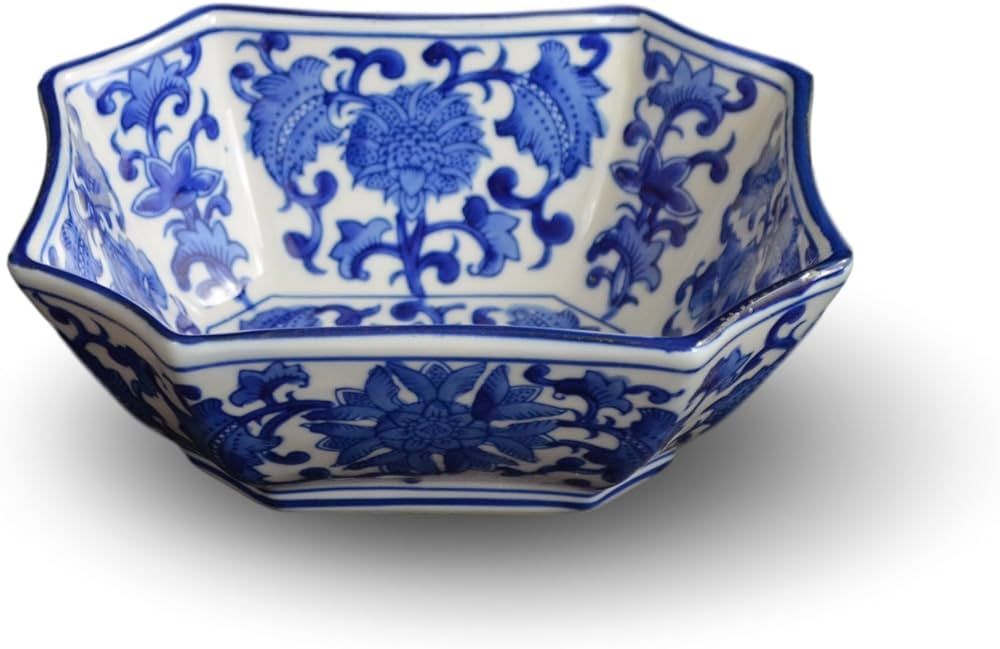 Blue and White Long Octagon Serving Bowls, Salad Bowls, Fruit Bowls (7") | Amazon (US)