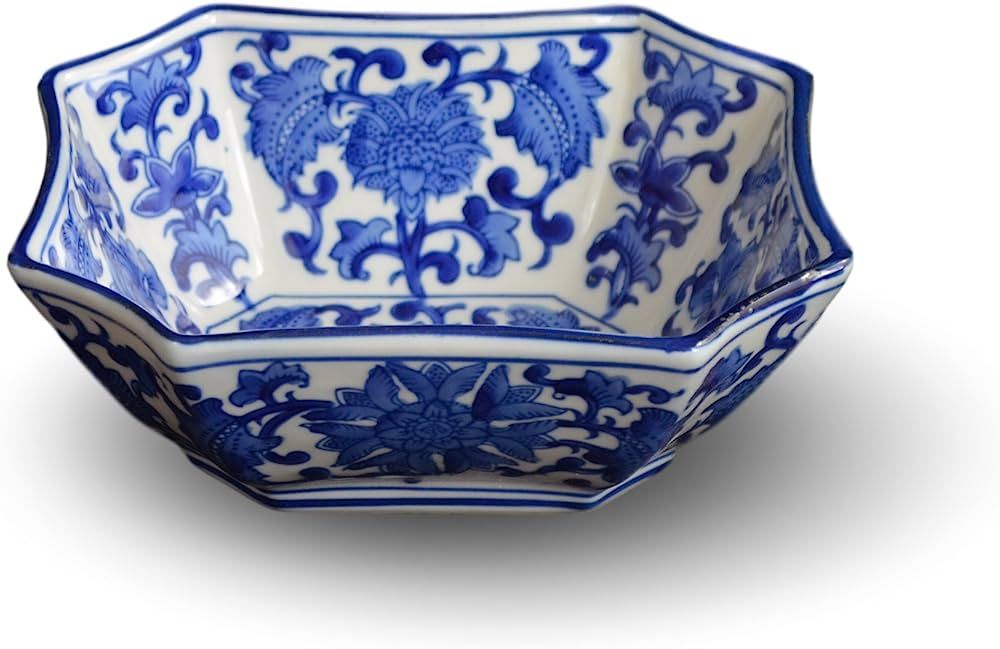 Blue and White Long Octagon Serving Bowls, Salad Bowls, Fruit Bowls (7") | Amazon (US)