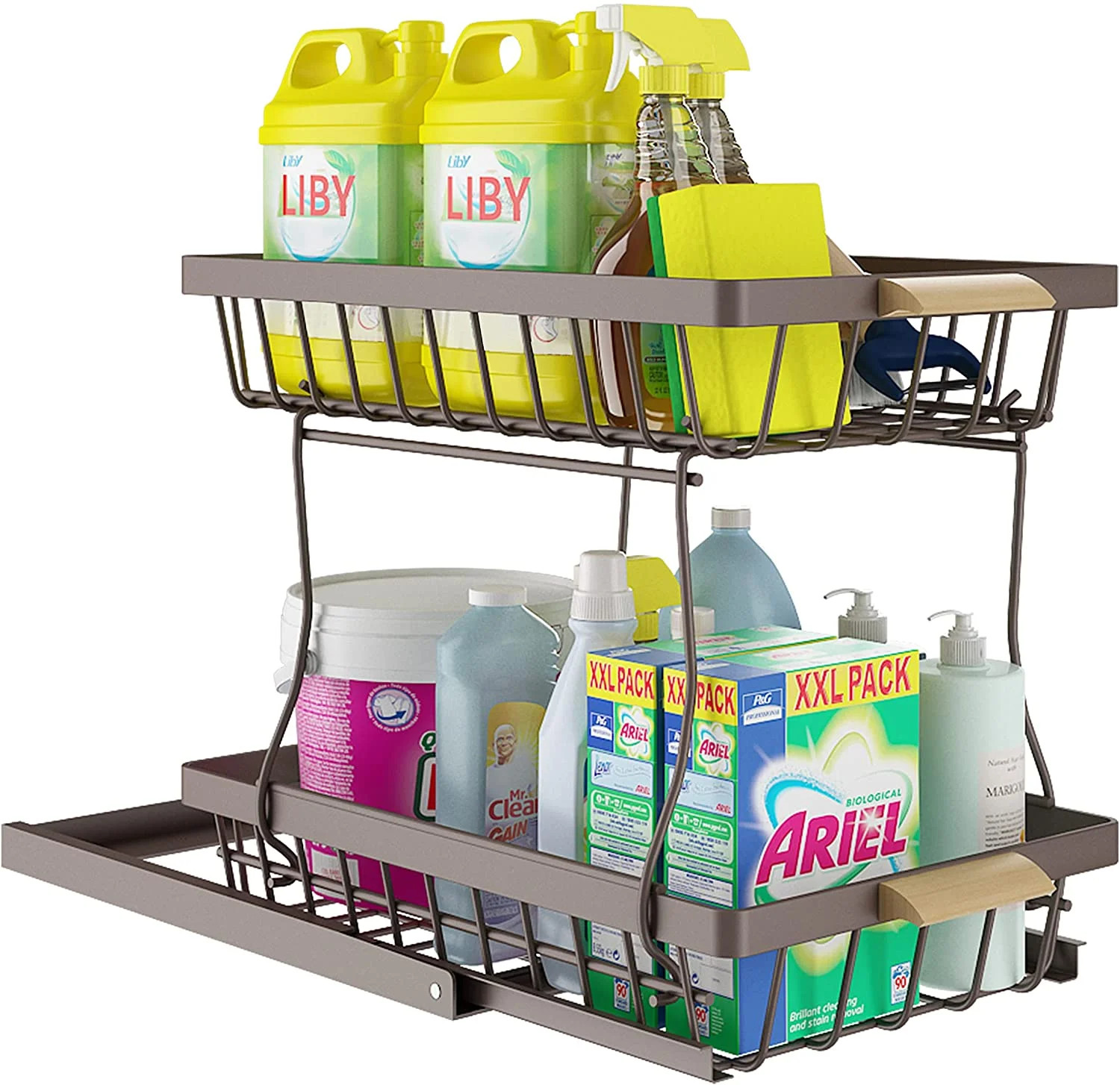 WERSEON Under the sink Rack 2 Layer Bathroom Kitchen Pull-Out Metal Shelf Organizer Black - Walma... | Walmart (US)