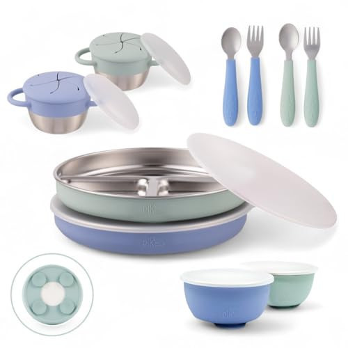 Elk and Friends Kids Stainless Steel Mealtime Bundle | Plates, Bowls, Snack Cups + Toddler Utensils | Silicone Suction Sleeves + Travel Storage Lids | For Meals + Snacks | Dishwasher Safe | Amazon (US)