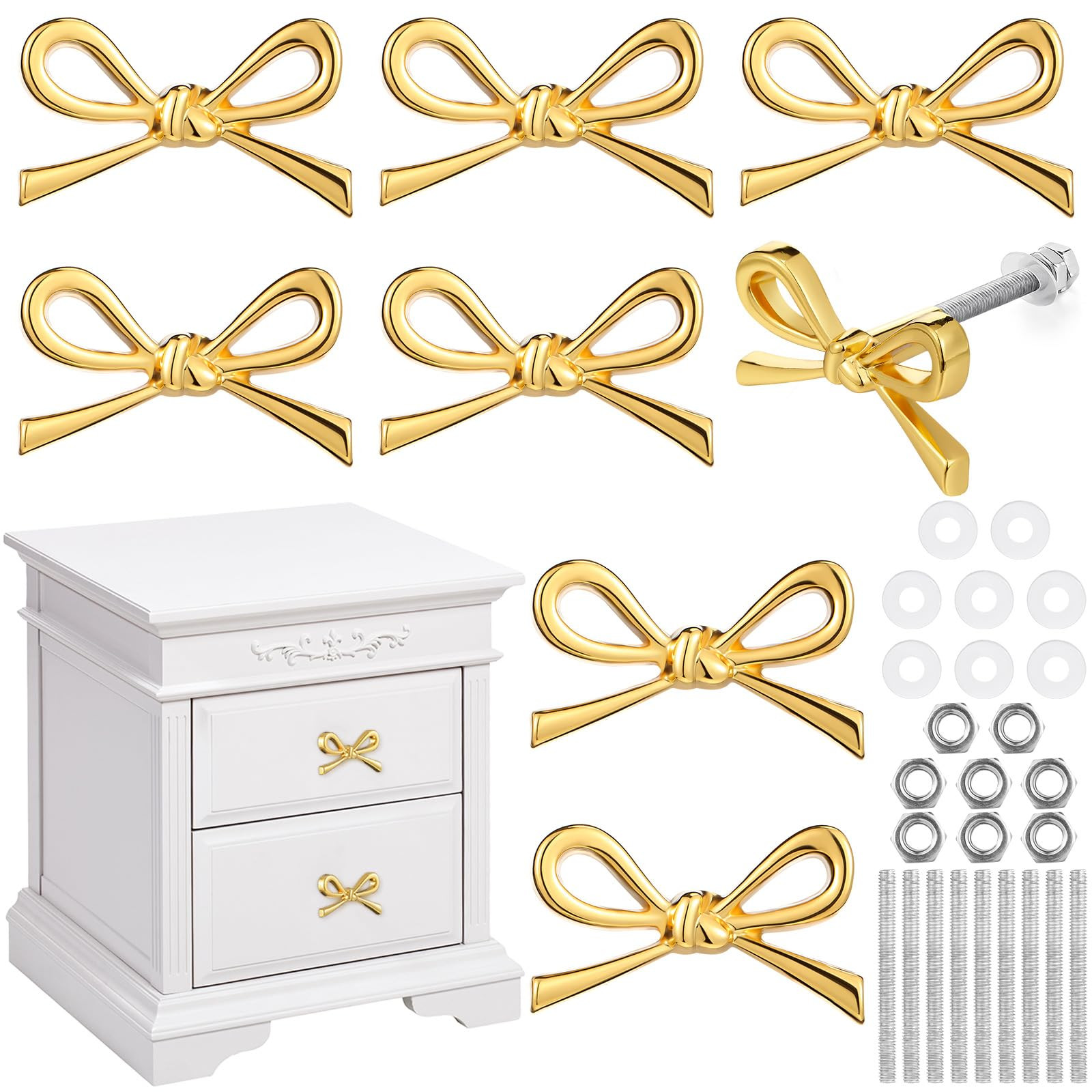 8 Pcs Bow Drawer Knobs Metal Bow Dresser Knobs Vintage Handles for Dresser Gold Handles for Home ... | Amazon (US)