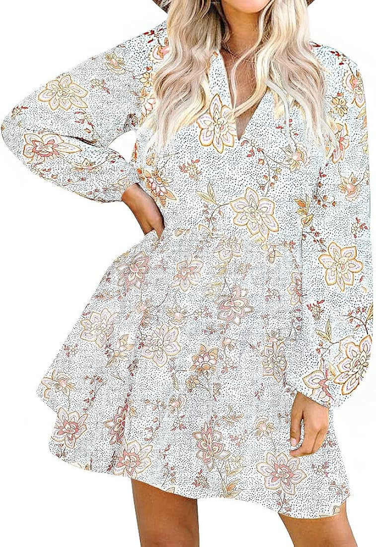 FANCYINN Cute Shift Tunic Dress Ruffle Swing Babydoll Juniors Mini Ruffle Dress with Pockets | Amazon (US)