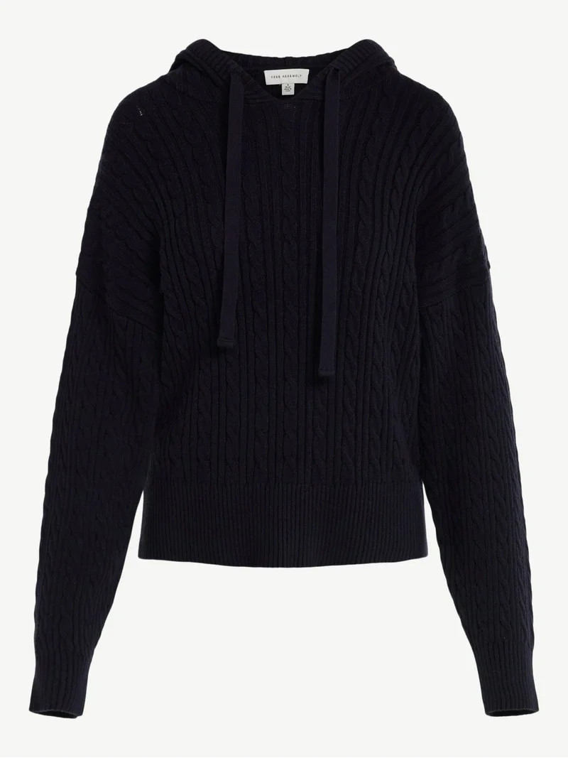 Free Assembly Women's Cozy Yarn Cable Knit Hoodie Sweater, Midweight, Size XS-XXL | Walmart (US)