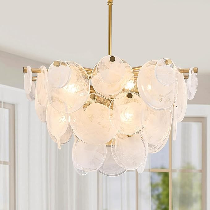 Gold Chandelier for Bathroom Alabaster Dining Room Light Fixture Modern Glass Chandeliers for Bed... | Amazon (US)