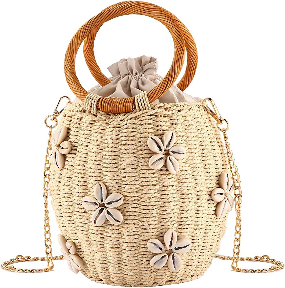 Rattan Tote Bag Summer Beach Drawstring Bucket Bag | Amazon Straw Bag, Summer Finds | Amazon (US)