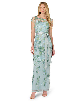 Adrianna Papell Women's Cascading Floral Column Short-Sleeve Gown - Macy's | Macy's