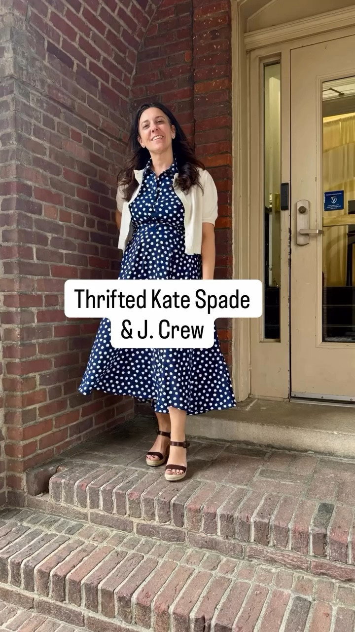 She looks like she bakes her own bread and has a slow morning routine. She has a 7am call and forgot to start the dishwasher. Either way, the dress understood the assignment.

Thrifted finds can be unexpected favorites, especially when you look for classic styles & silhouettes.  Check my LTK for poshmark steals on this dress plus Amazon dupes!

polka dot midi dress | vintage inspired outfit | navy midi dress outfit | cardigan outfit ideas | spring church outfit | budget style | chic on a budget | outfit ideas | spring outfit ideas

#LTKootd #LTKmomlife #LTKWorkwear
