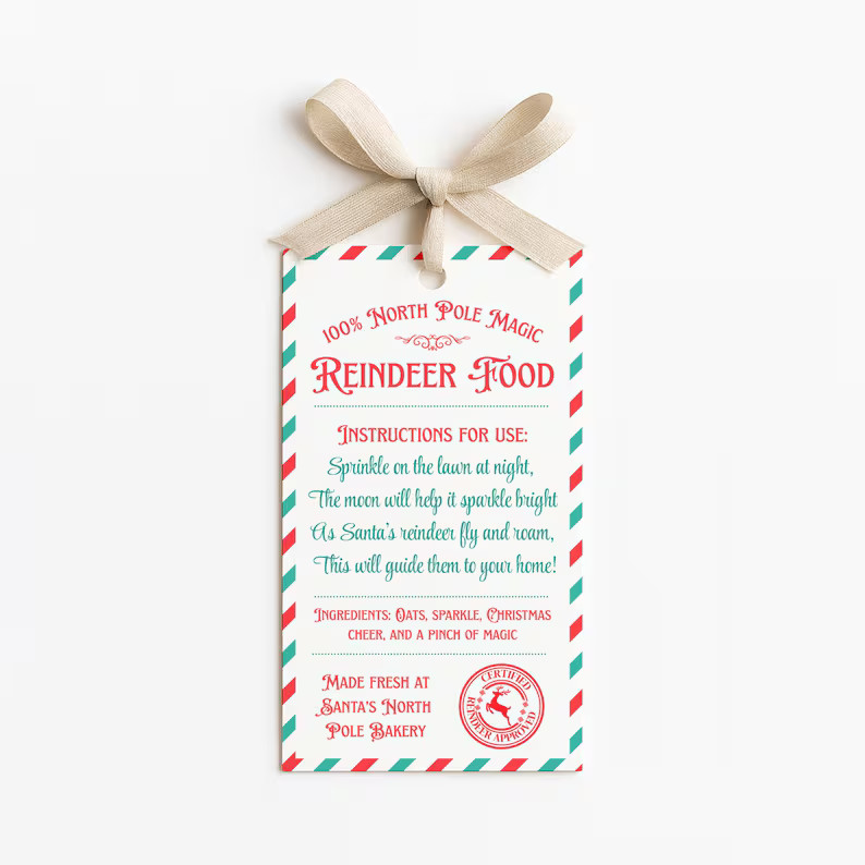 Magic Reindeer Food Tag | Printable Christmas Magical Reindeer Food Label | Preschool Christmas C... | Etsy (US)
