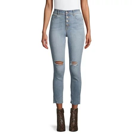 Time and Tru High Rise Button Skinny Jeans | Walmart (US)