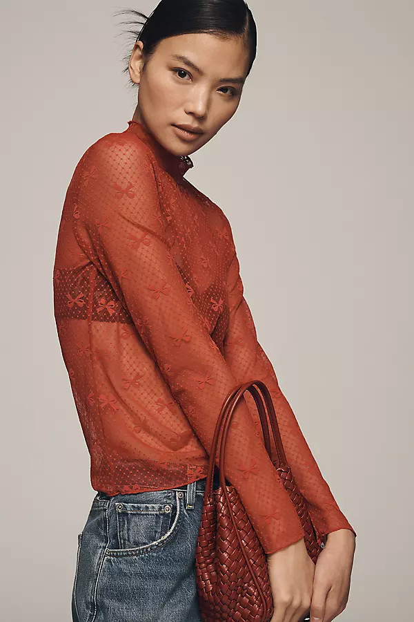 Bow Lace Turtleneck Top | Anthropologie (US)