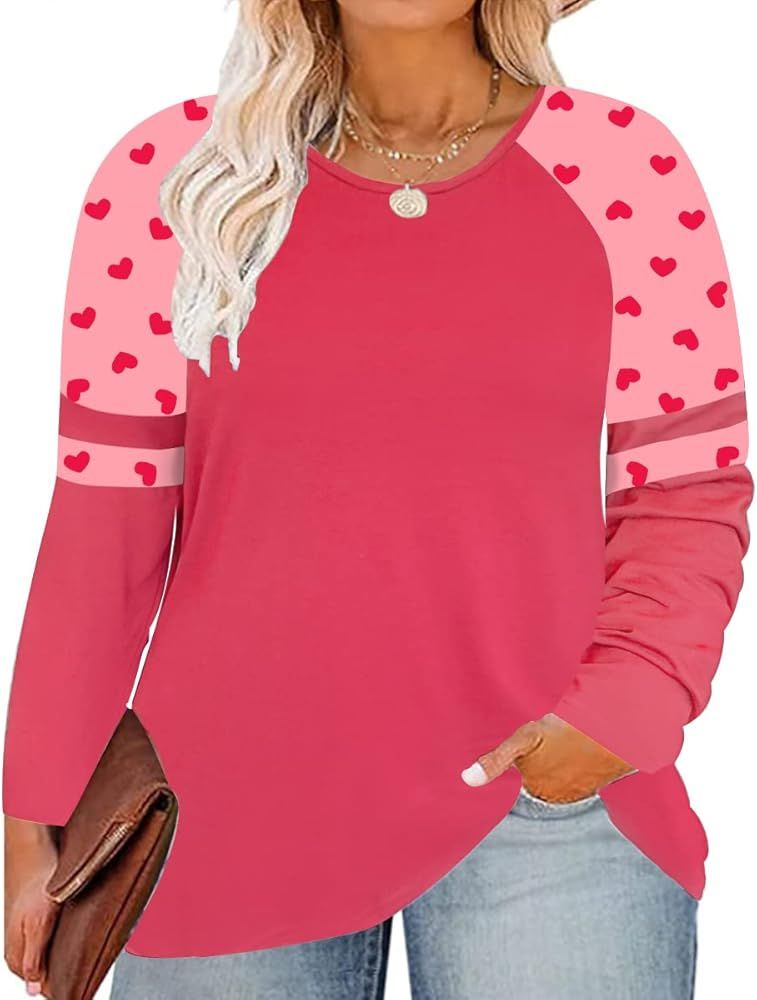 TIYOMI Plus Size T Shirt for Women Long Sleeve Raglan Tops Tee Shirts Color Block Top Leopard Pla... | Amazon (US)