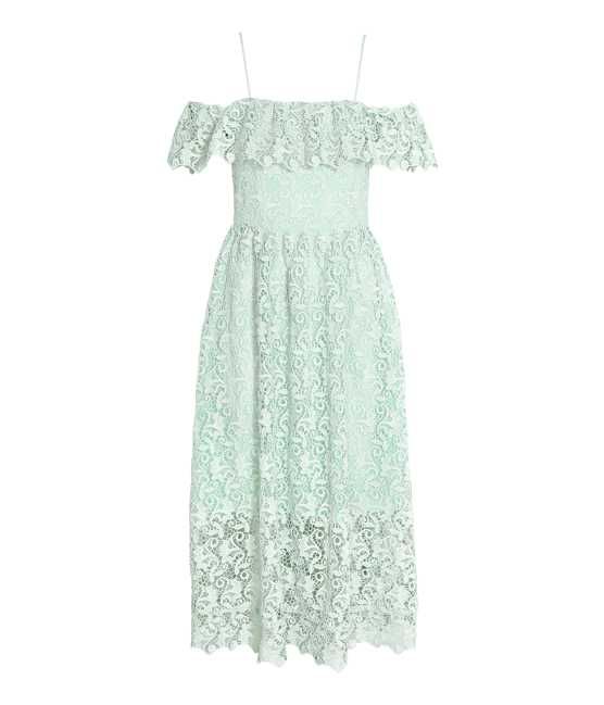 H&M - Off-the-shoulder Lace Dress - Mint green - Women | H&M (US)