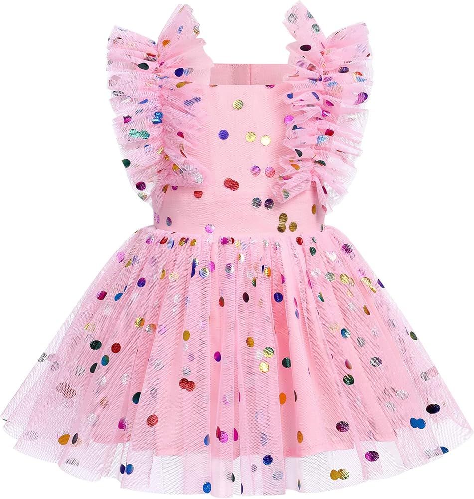 Baby Girls 1st Birthday Outfit Colorful Polka Dots Romper Princess Party Tutu Dress Cake Smash Cl... | Amazon (US)