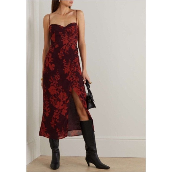 Reformation Kourtney Dress Divina Red Floral Sleeveless Midi Tie Straps Size 8 | Poshmark