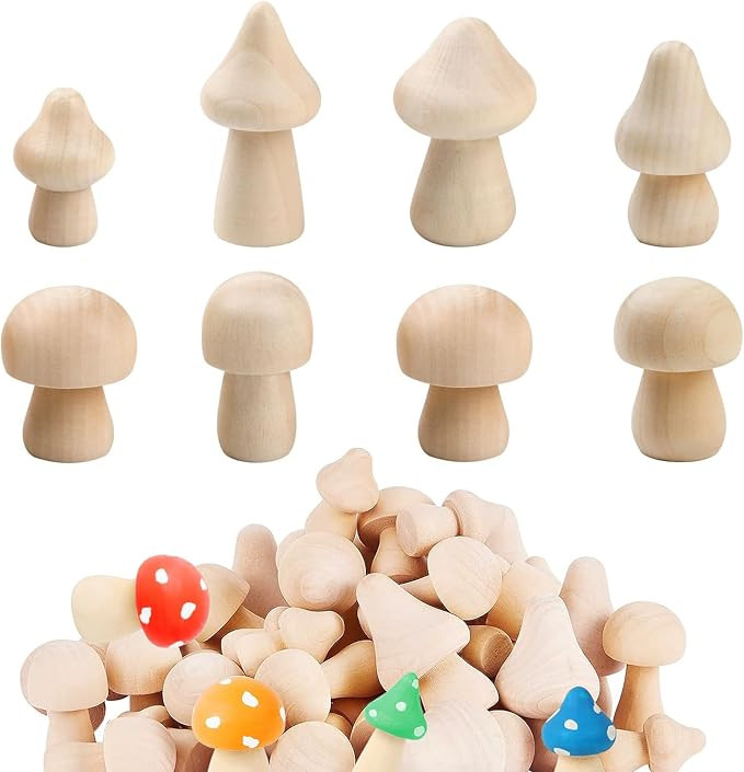 Asaisimg 40 Pcs Unfinished Wooden Mushroom, Paintable Natural Mini Wood Mushrooms, Various Sizes ... | Amazon (CA)