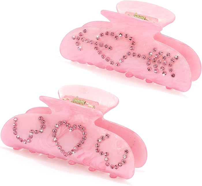 Vovii 2Pcs Pink Heart Hair Claw Clips for Women Valentine’s Day Gifts, Cute Red Heart Rhineston... | Amazon (US)