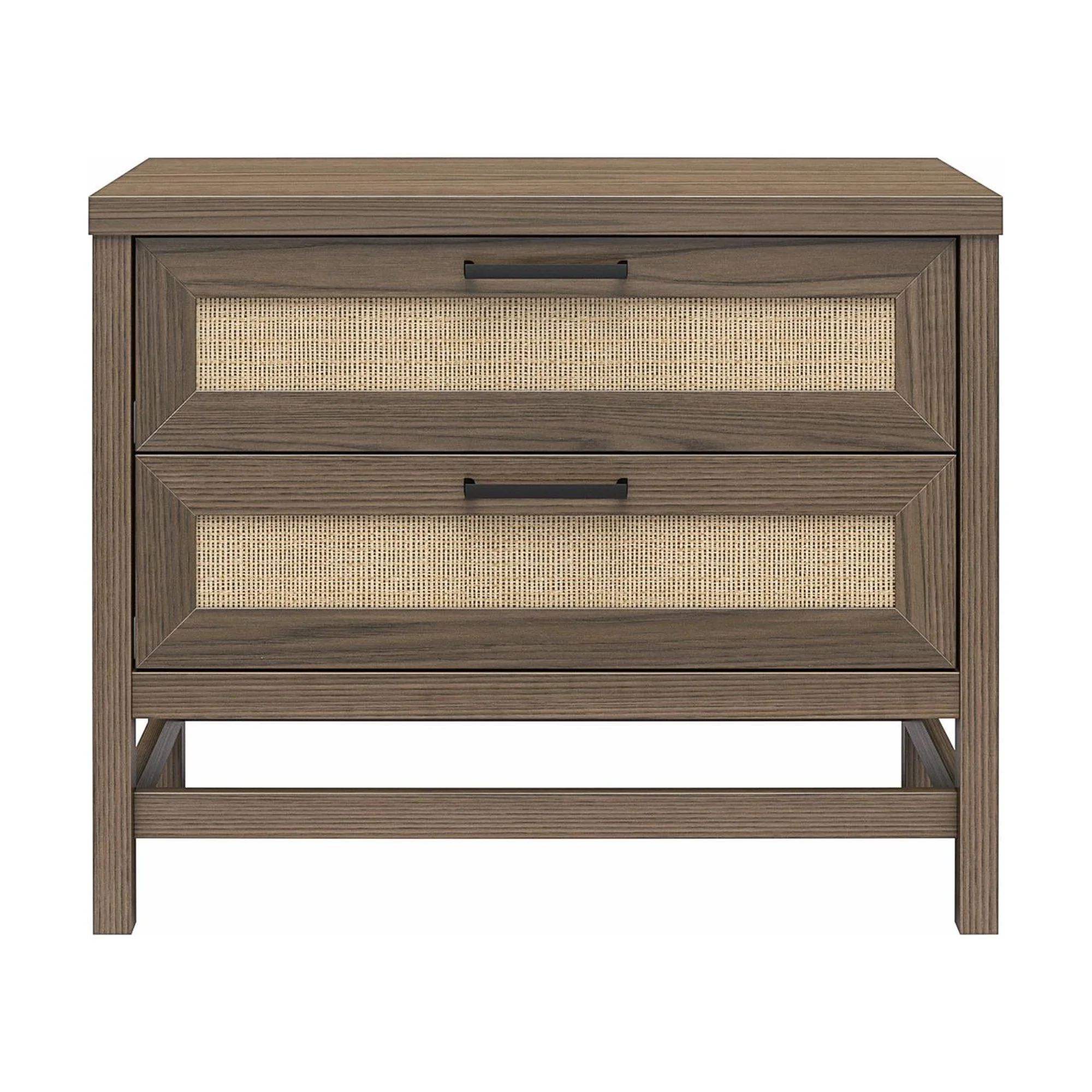 Ameriwood Home Lennon 2 Drawer Nightstand, Medium Brown and Faux Rattan | Walmart (US)
