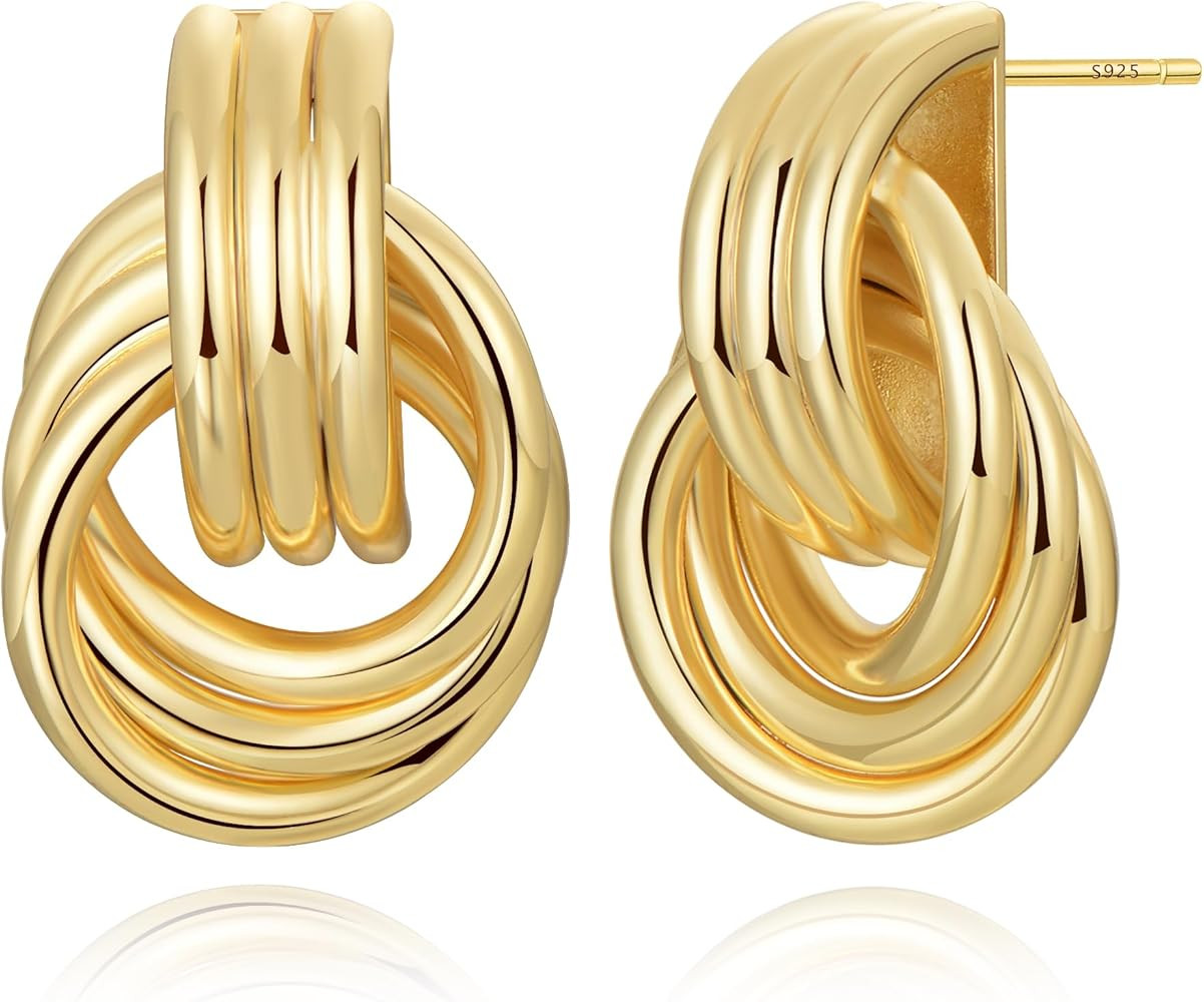 Gold Statement Earrings for Women Silver Knot Earring Gold and Silver Earrings Chunky Square Hear... | Amazon (US)