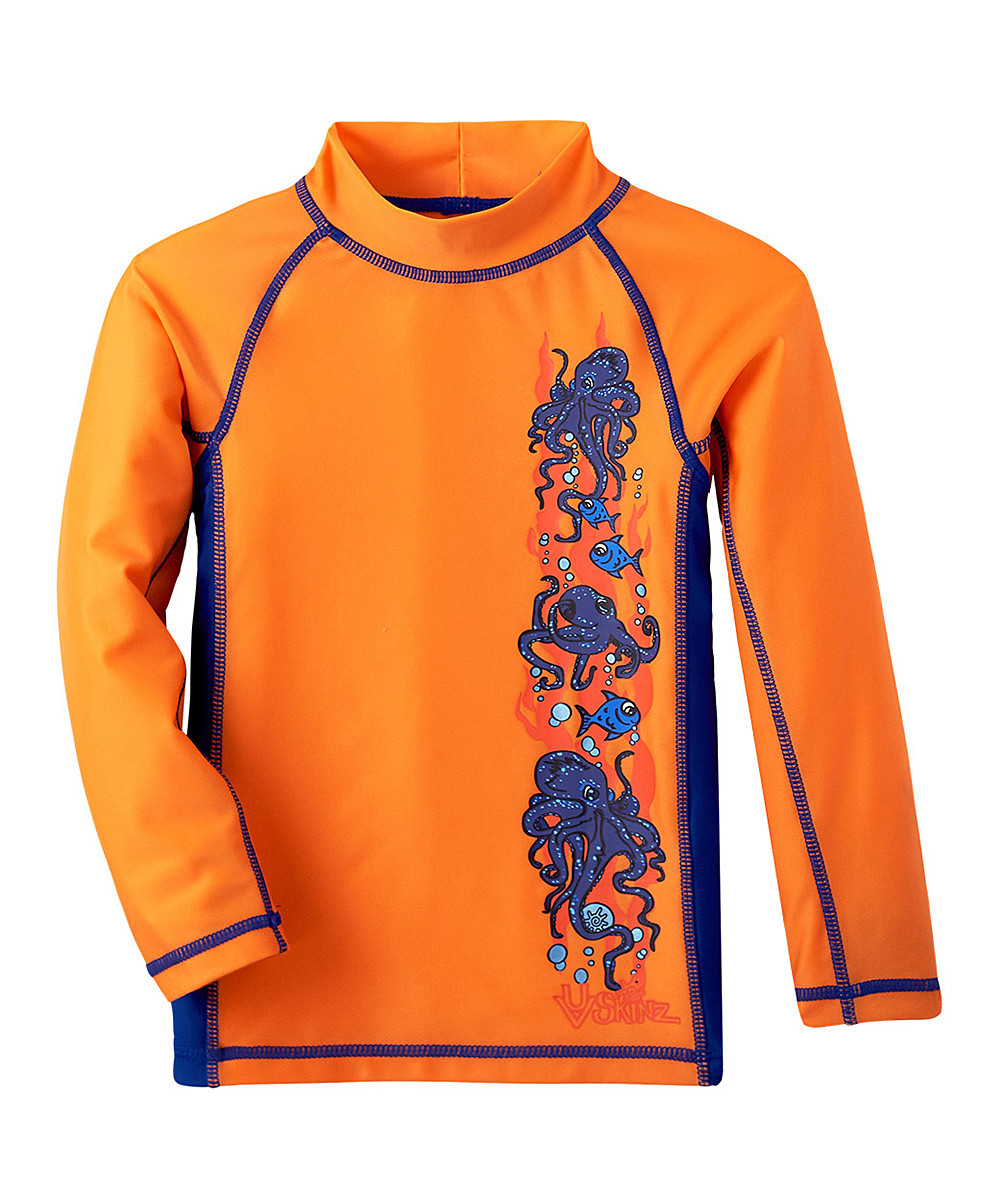 UV Skinz Boys' Rashguards Orange - Orange Octopus Long-Sleeve Rashguard - Boys | Zulily