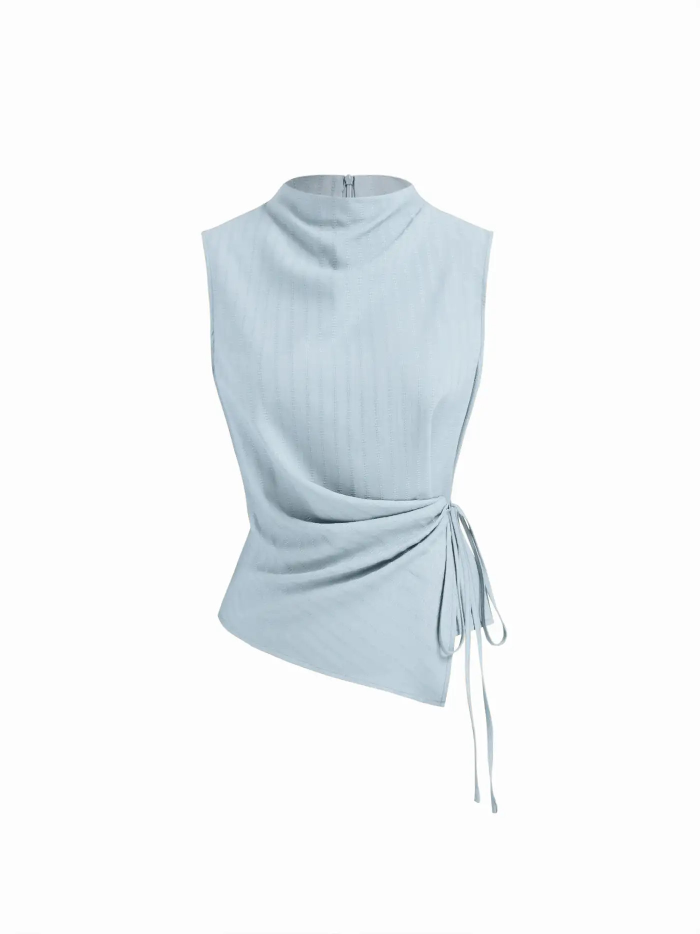 Tejido Top de tirantes con cuello alto, textura, acanalado y nudo For Trabajo. | Cider