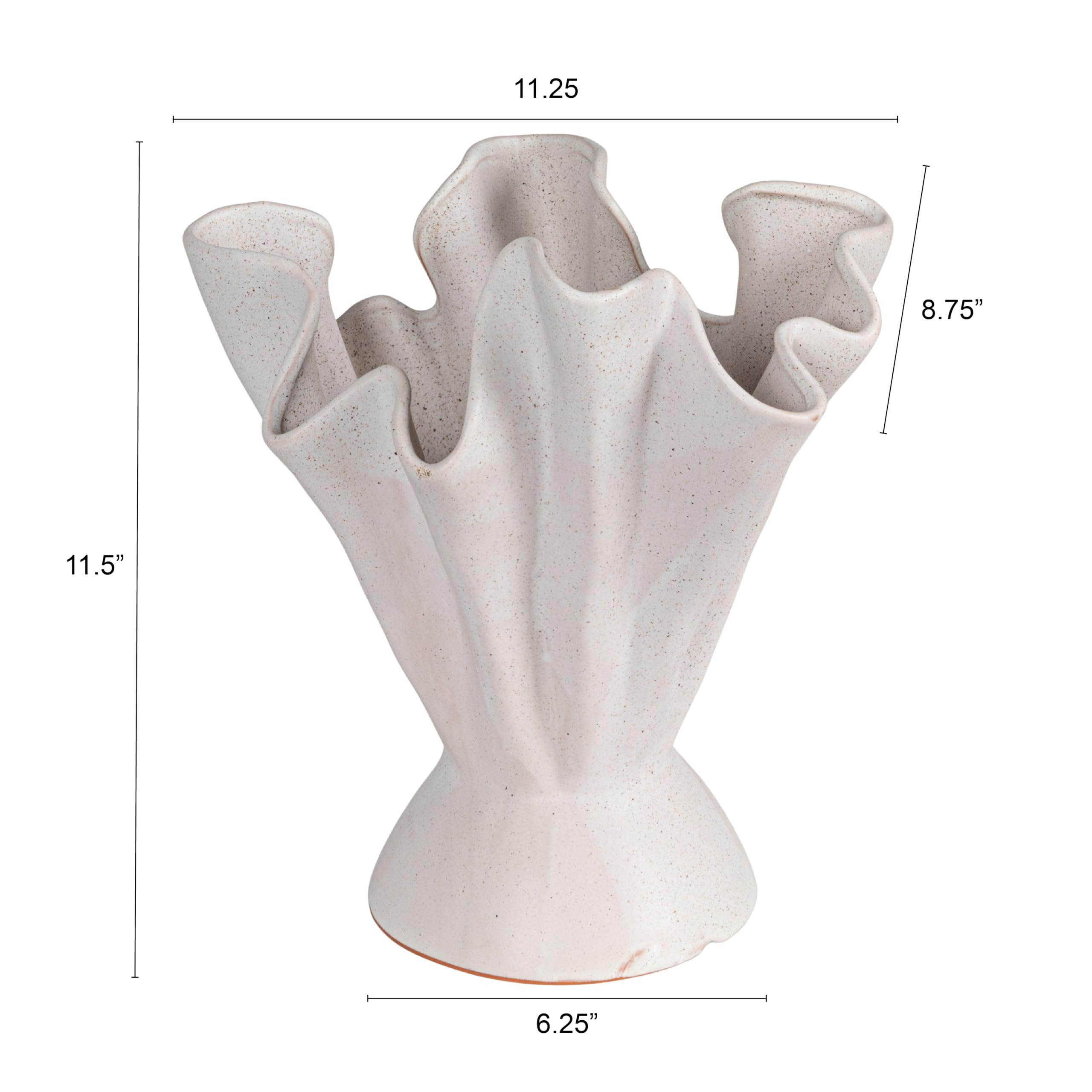 Bloomingville Stoneware Ruffled Vase with Reactive Glaze, Matte Cream | Amazon (US)