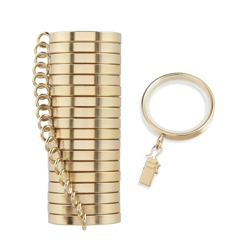 MODE Cambria Designer Series - Premium Easy Glide 18 Count Curtain Rings - Metal with Smooth, Quiet Nylon Inserts with Clips - 2 inch Diameter (1-5/8 inch Inside Diameter) - Brushed Gold | Amazon (US)