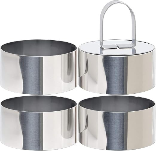HULISEN 3” Round Cake Ring Mold, Stainless Steel Cooking Crumpet Rings | 4 Food Forms & 1 Pushe... | Amazon (US)