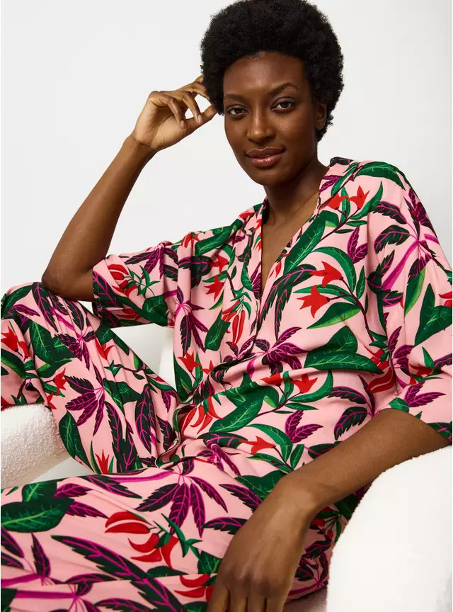 Buy Pink Floral Print Cropped Style Traditional Pyjamas S | Pyjamas | Tu | Tu Clothing