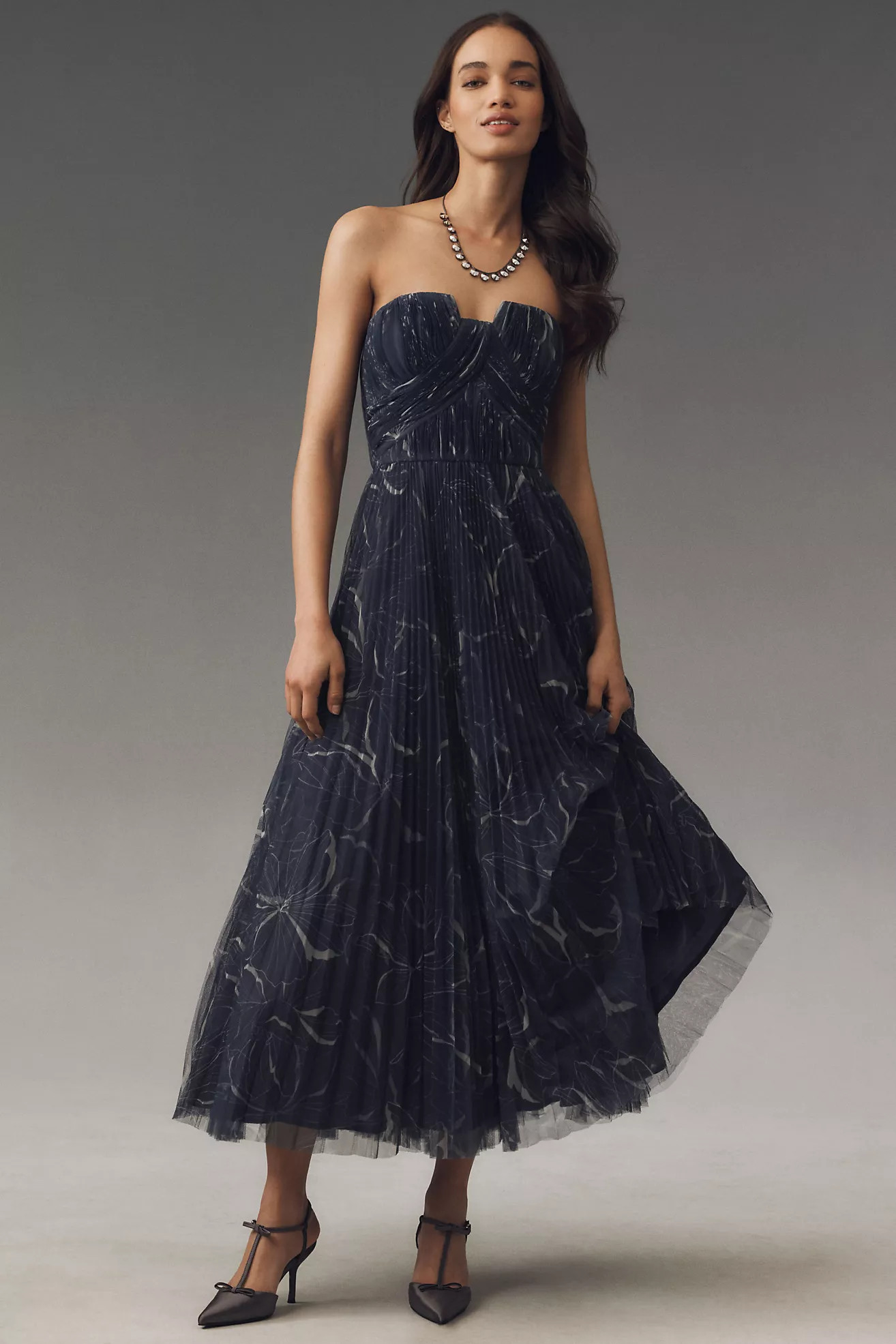 Hutch Corene Strapless Floral Tulle A-Line Midi Dress | Anthropologie (US)