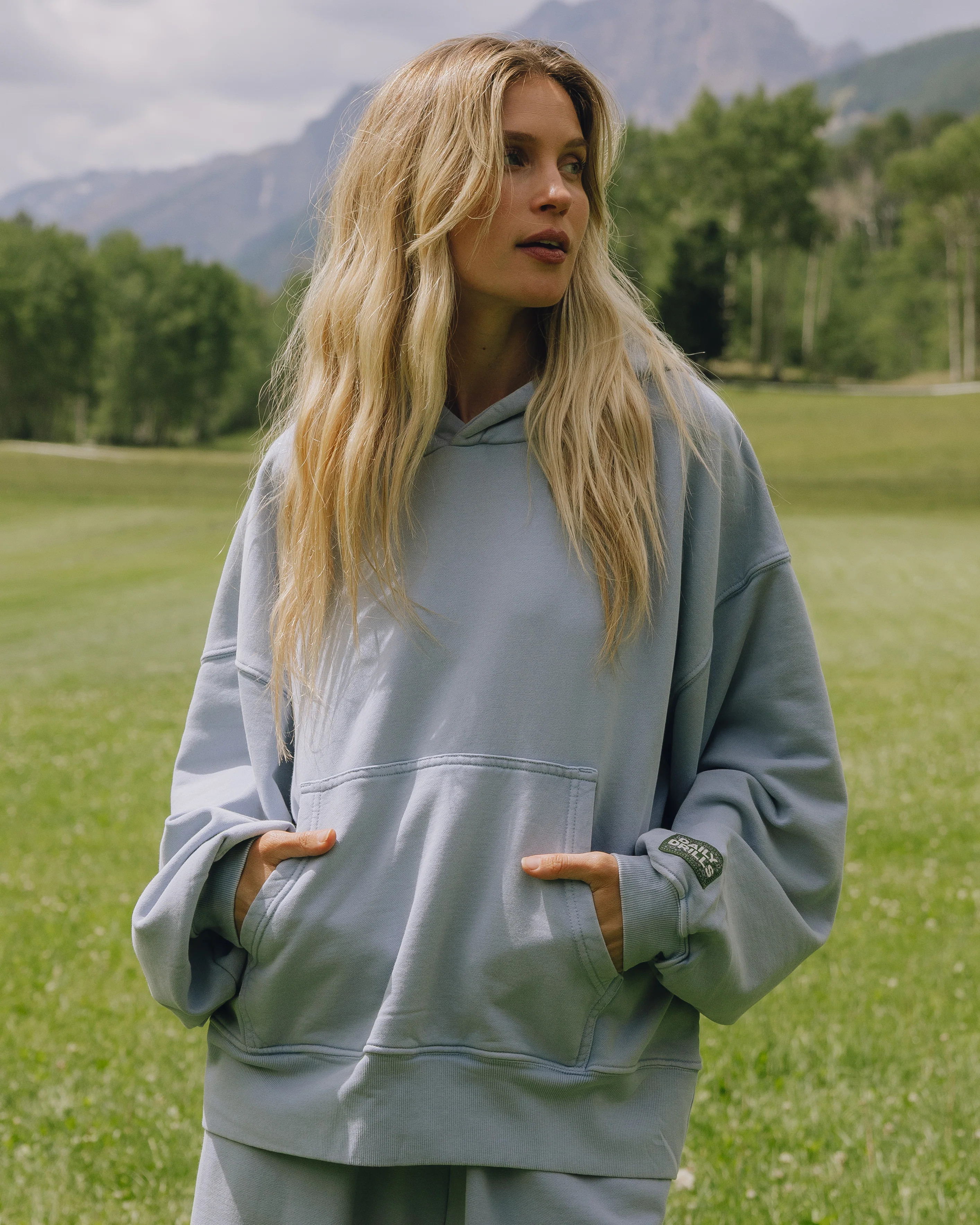 Unisex Oversized Hoodie - Sunbleached Mist with Bandana Patch | Daily Drills LLC