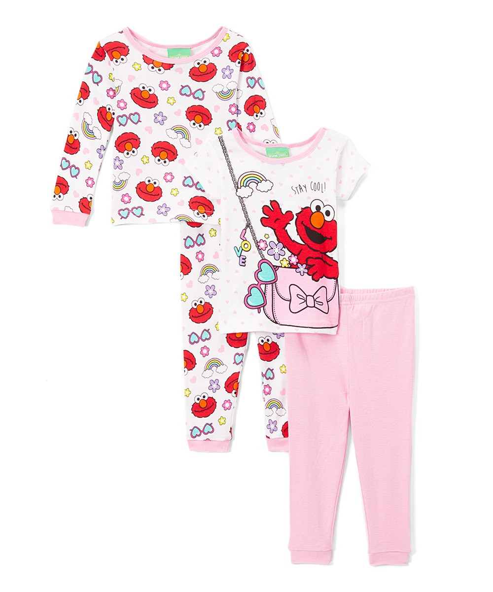 AME Girls' Sleep Bottoms - Sesame Street White Elmo Polka Dot Top Pajama Set - Infant | Zulily