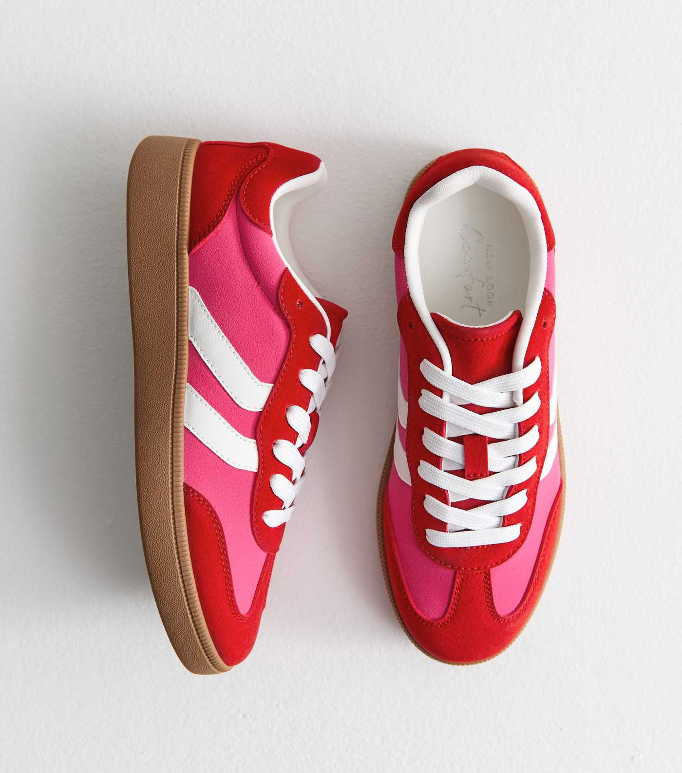 Red Faux Suede Panelled Contrast Trim Trainers | New Look | New Look (UK)