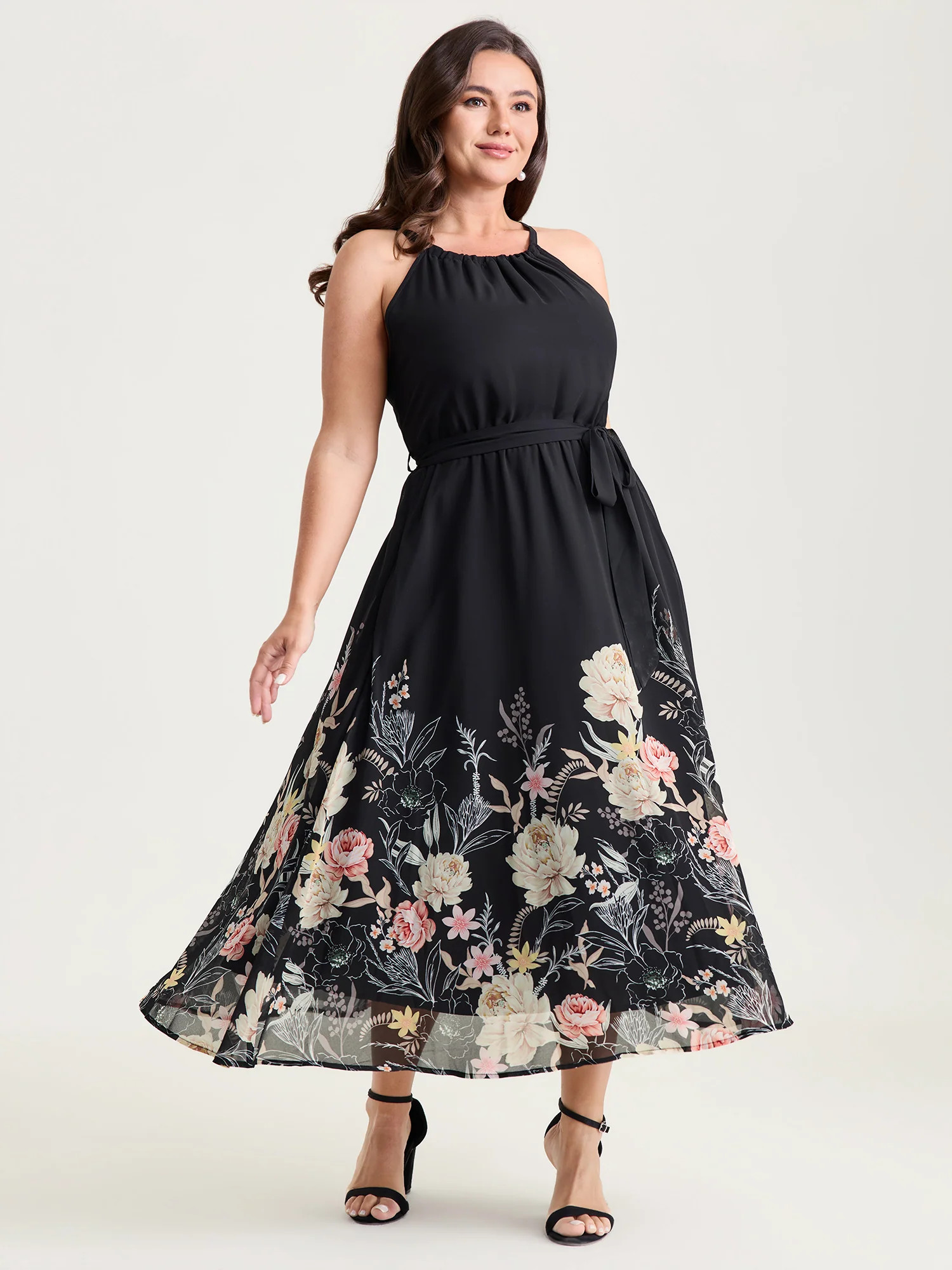 Budding Romance Halter Neck Stretchy Waist Midi Dress | Bloomchic