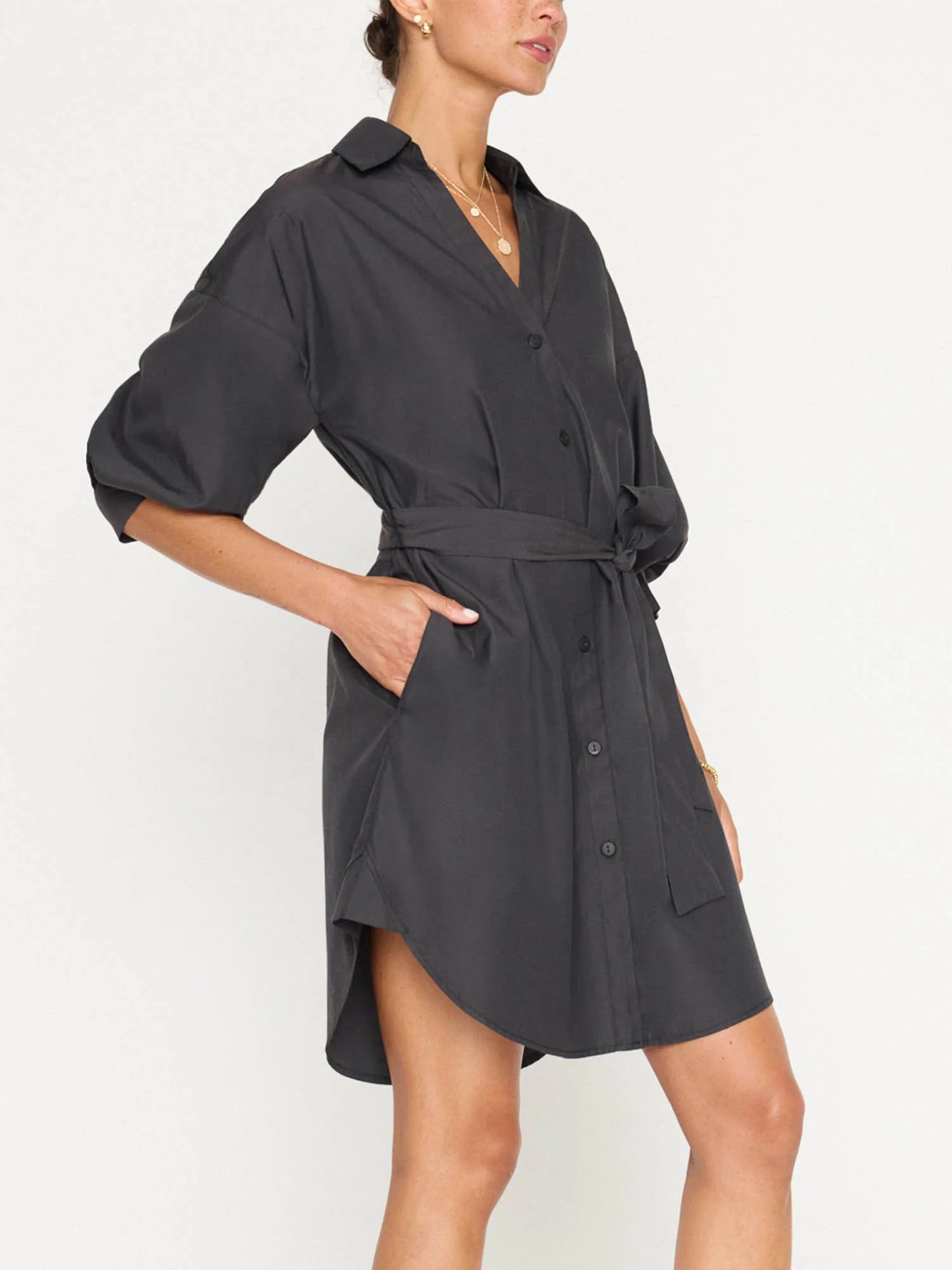 Brochu Walker | Women's Kate Belted Dress in Washed Black | Brochu Walker
