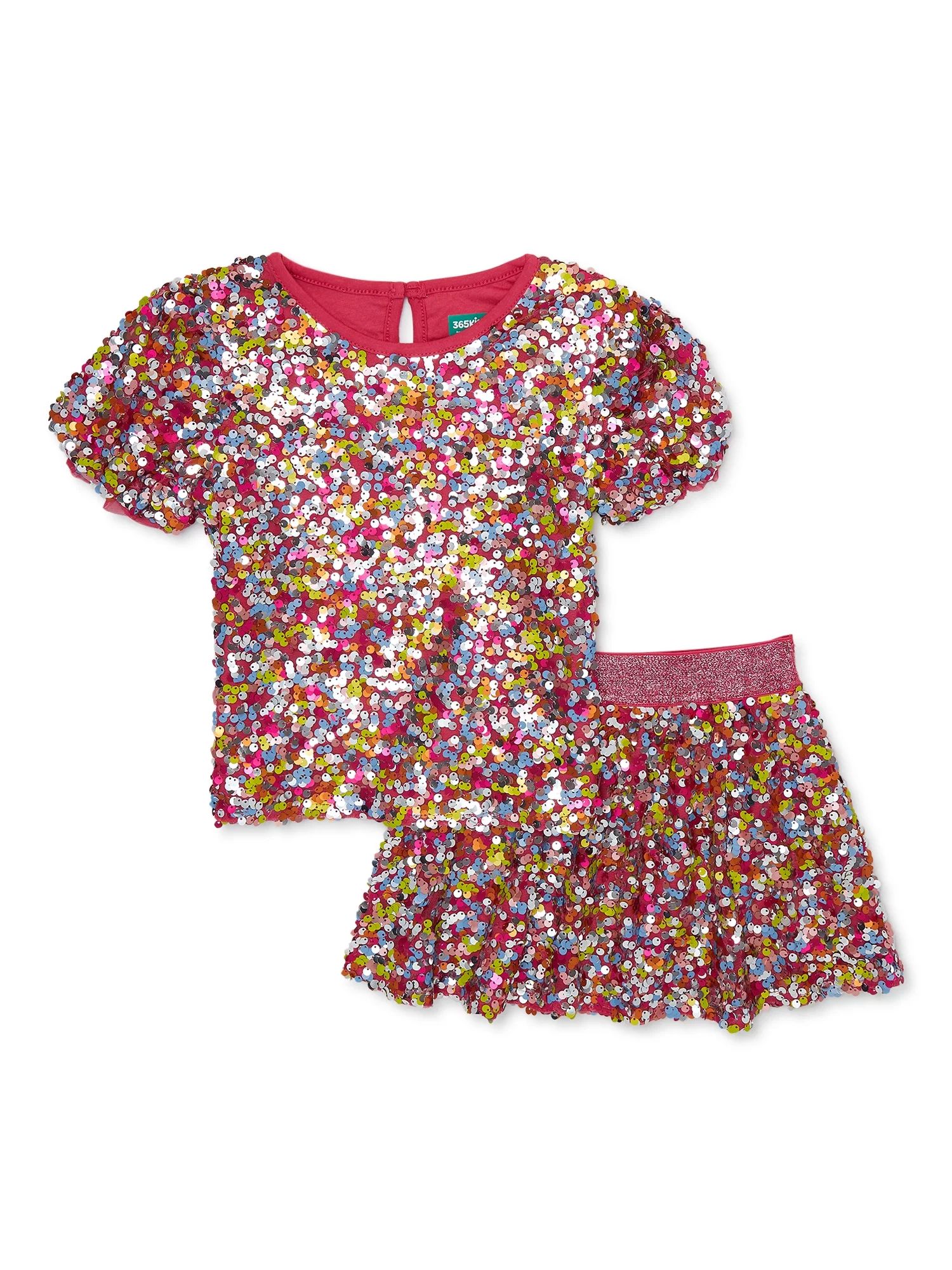 365 Kids from Garanimals Girls Sequin Top and Skirt Outfit Set, 2-piece, Sizes 4-10 - Walmart.com | Walmart (US)