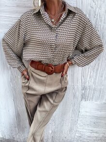 Hidden Button Allover Print Longline Shirt
   SKU: swblouse02210105229      
          (5460 Revi... | SHEIN