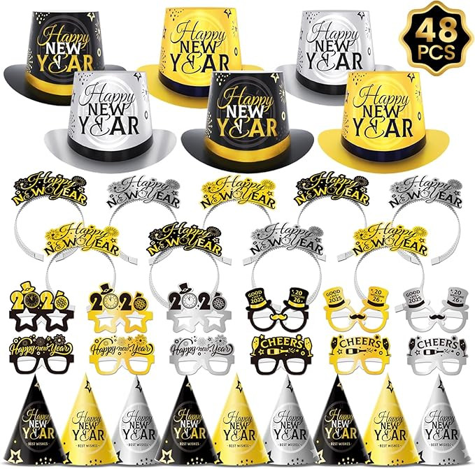 48PCS New Years Eve Party Supplies 2026 for 24 Guests, Happy New Years Decorations Party Favors I... | Amazon (US)