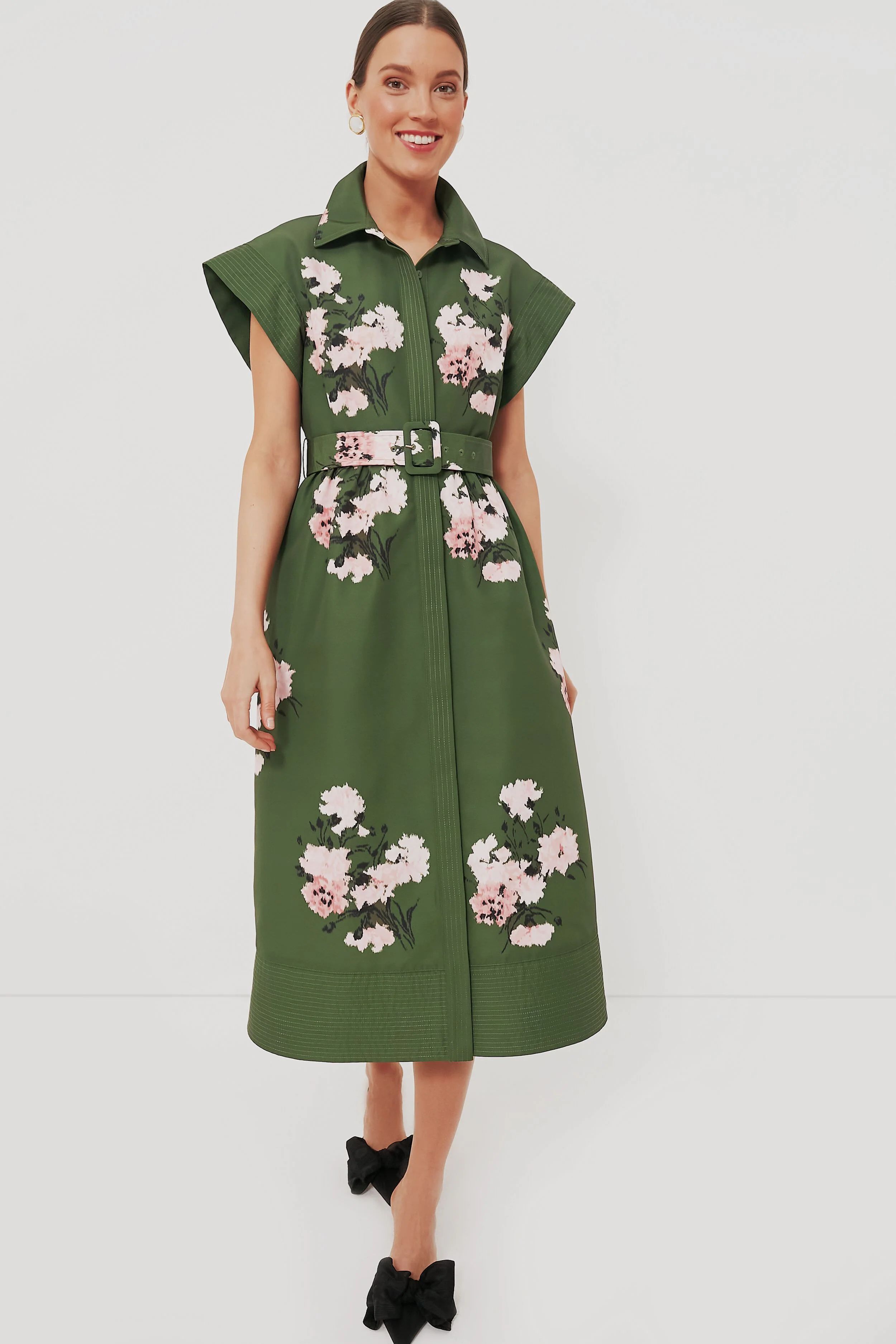 Olive and Pressed Powder Floral Chloe Dress | Tuckernuck (US)