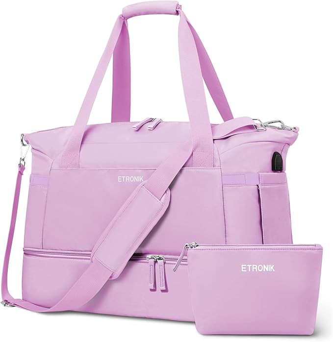 ETRONIK Gym Bag for Women, Travel Duffel Bag with USB Charging Port, Weekender Overnight Bag with... | Amazon (US)