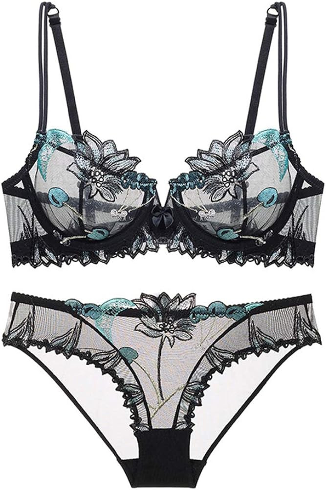 Soft Lace Lingerie Set See Through Underwear Floral Lace Underwire Sheer Bra and Panty Set for Wo... | Amazon (CA)