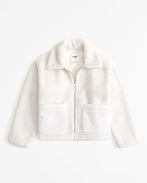 Cropped Faux Fur Aviator Jacket | Abercrombie & Fitch (UK)