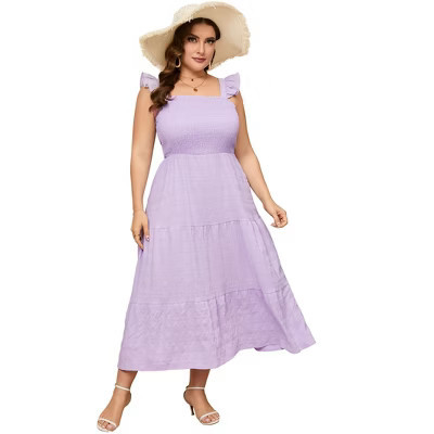 Women's Plus Size Breezy Romance Dress – Smocked Bust Detail, Effortless Flutter Sleeves & Flowery Silhouette for Garden SoiréesLight purple,2XL | Target
