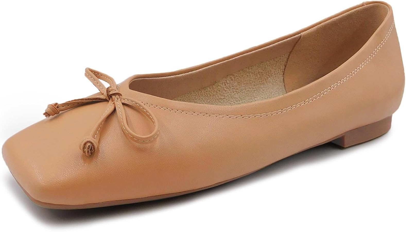 UBWDU Women's Low Heel Flat Shoes Comfortable Square Toe Bowknot Decoration Casual Ballet Shoes | Amazon (US)