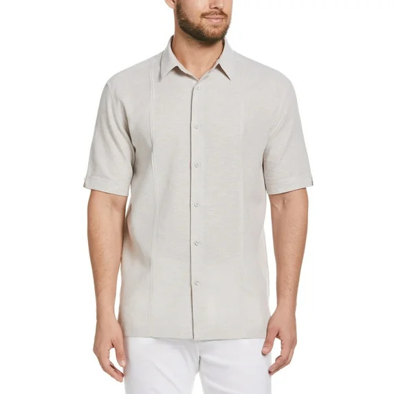 Cafe Luna Men's and Big Men's Short Sleeve Linen-Cotton Tuck Panel Woven Shirt, Sizes S-5XL | Walmart (US)