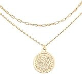 layered necklace: greek coin, gold plated chain and charm (simple, dainty, delicate, everyday) | Amazon (US)